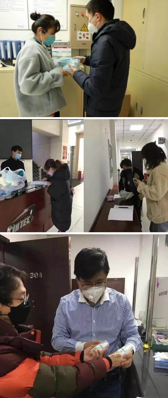發(fā)放防護(hù)物資：口罩、手套、消毒液、洗手液